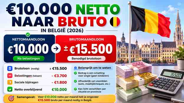 €10.000 netto naar bruto in België: hoeveel brutoloon heb je nodig?