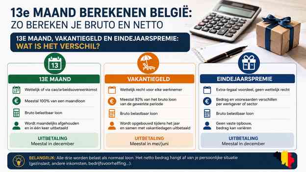 13e maand, vakantiegeld en eindejaarspremie: wat is het verschil?