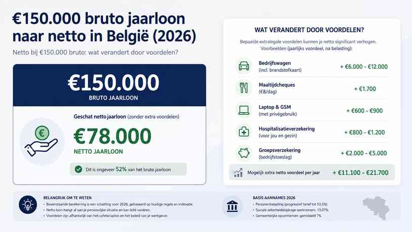 Netto bij €150.000 bruto: wat verandert door voordelen?
