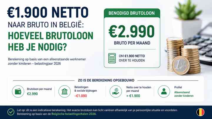 €1.900 netto naar bruto in België: hoeveel brutoloon heb je nodig?