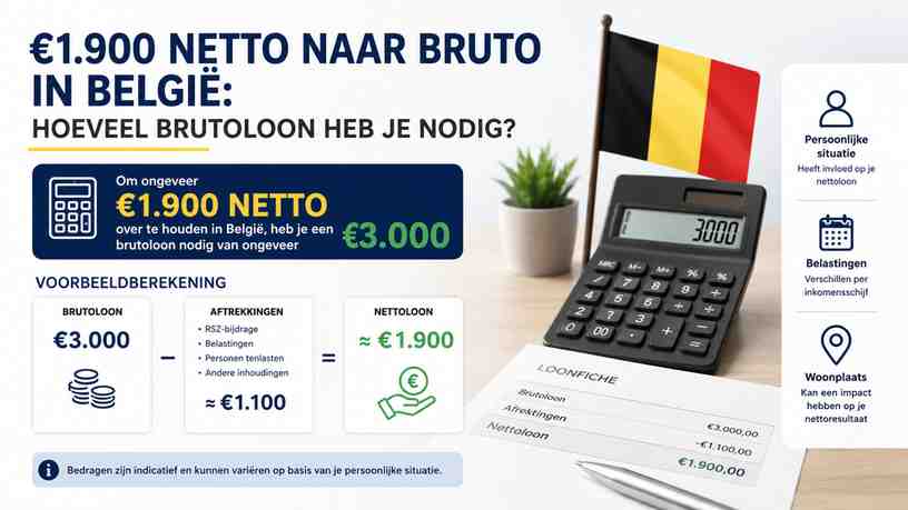 Voorbeeldberekening: €3.000 bruto naar ongeveer €1.900 netto