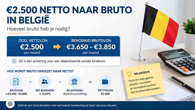 Hoeveel bruto voor €2.500 netto in België?
