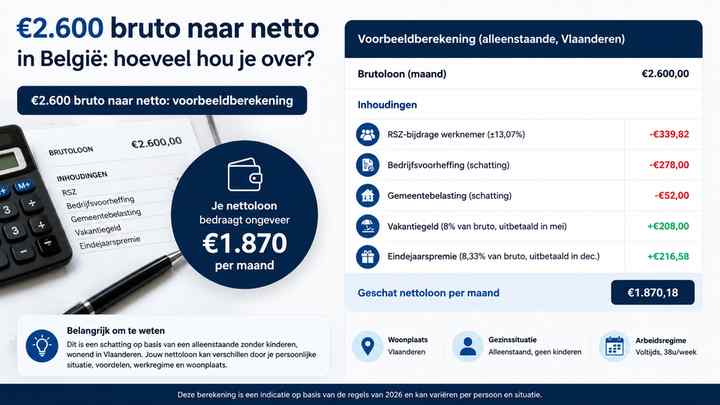 €2.600 bruto naar netto: voorbeeldberekening