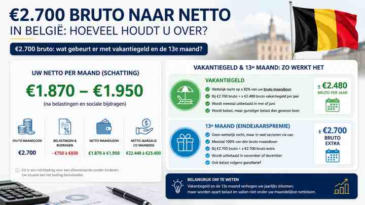 €2.700 bruto: wat gebeurt er met vakantiegeld en de 13e maand?