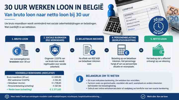 Van bruto loon naar netto loon bij 30 uur
