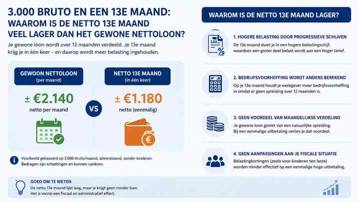 Waarom is de netto 13e maand veel lager dan het gewone nettoloon?