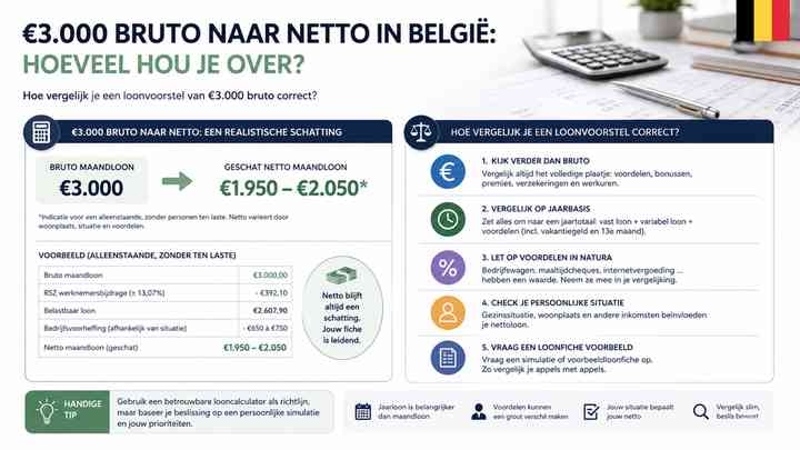 Hoe vergelijk je een loonvoorstel van €3.000 bruto correct?