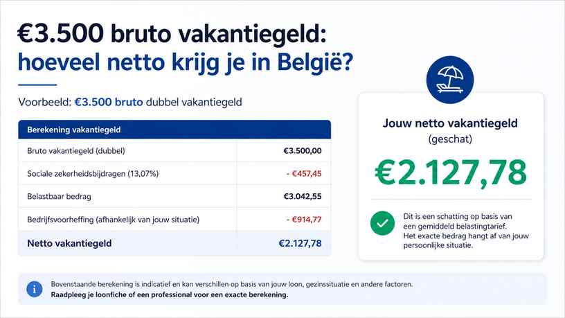 Voorbeeld: €3.500 bruto dubbel vakantiegeld