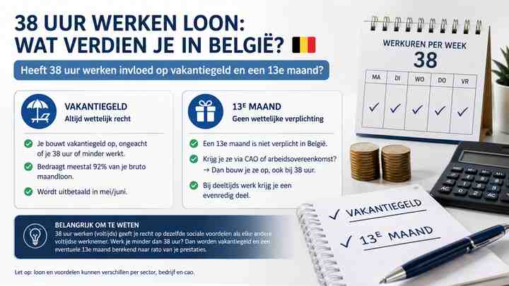 Heeft 38 uur werken invloed op vakantiegeld en een 13e maand?