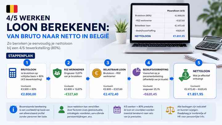 4/5 werken loon berekenen: van bruto naar netto in België