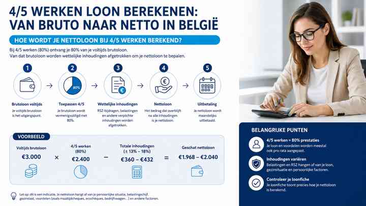 Hoe wordt je nettoloon bij 4/5 werken berekend?