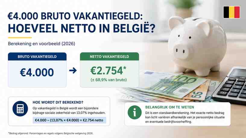 €4.000 bruto vakantiegeld: hoeveel netto in België?