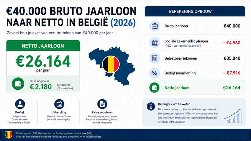 €40.000 bruto jaarloon naar netto in België (2026)