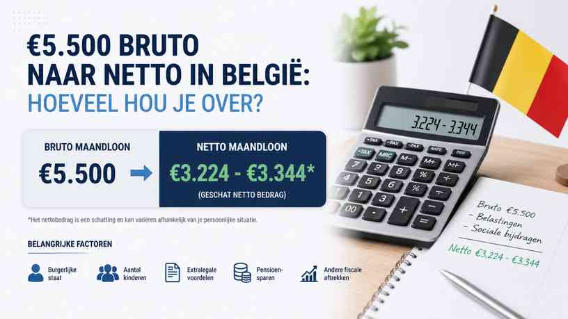 Hoeveel is €5.500 bruto naar netto in België?