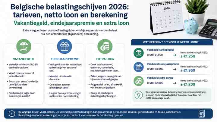 Vakantiegeld, eindejaarspremie en extra loon