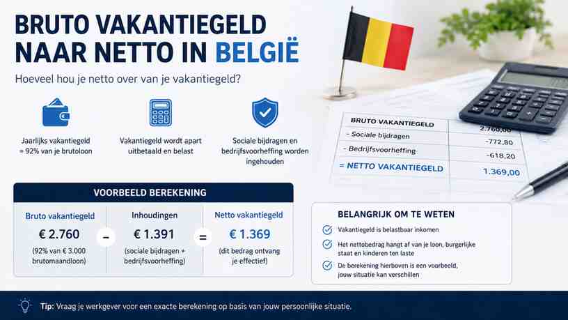 Bruto vakantiegeld naar netto in België berekenen