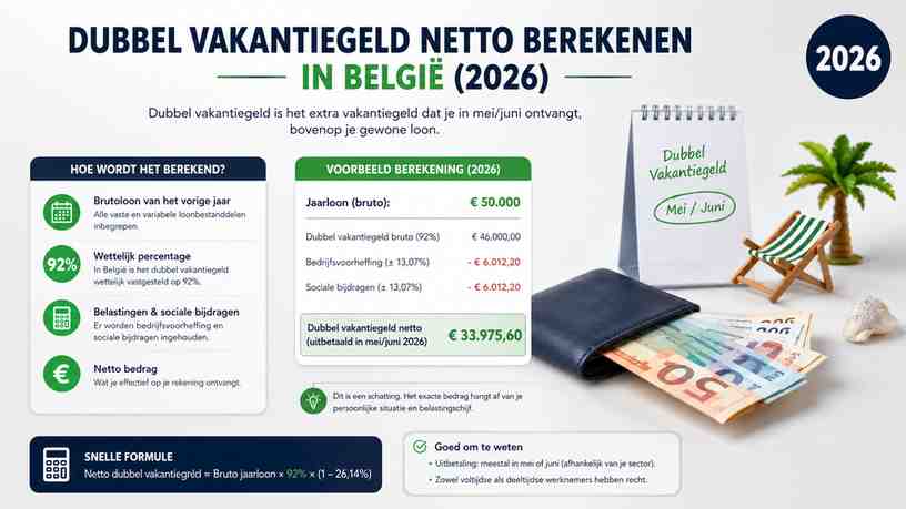 Dubbel vakantiegeld netto berekenen in België (2026)