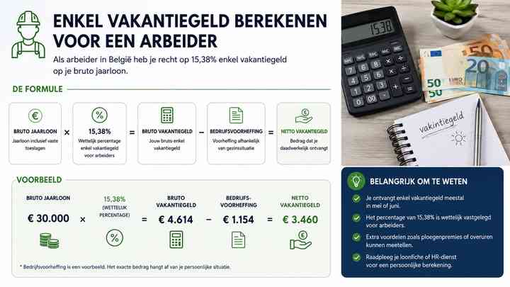 Enkel vakantiegeld berekenen voor een arbeider