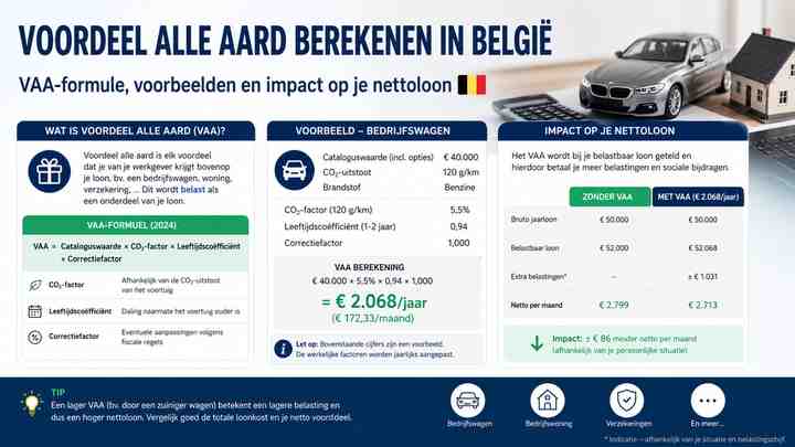 Voordeel alle aard berekenen in België: VAA-formule, voorbeelden en impact op je nettoloon